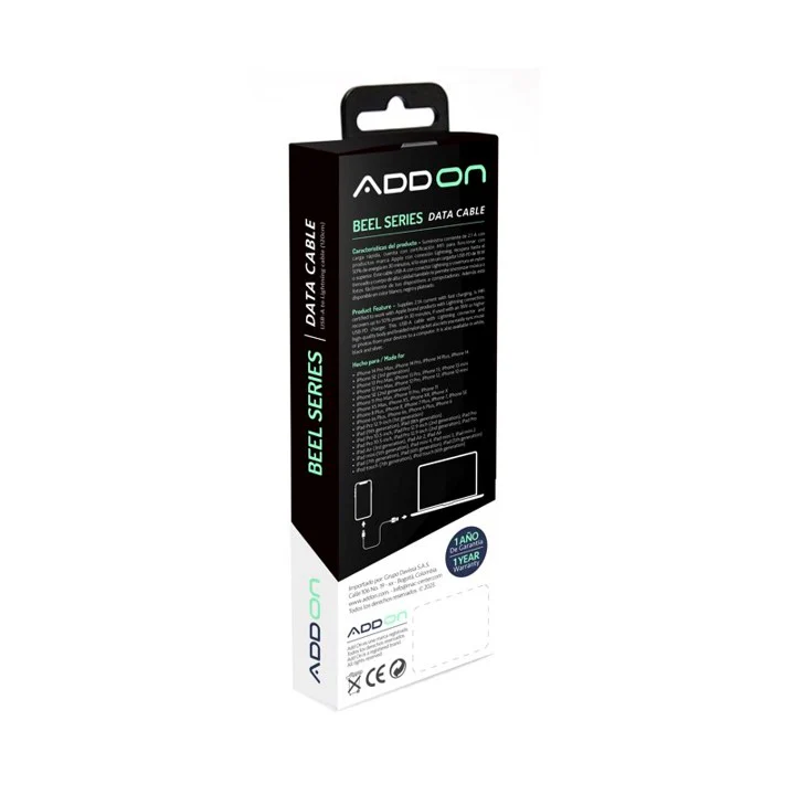 CABLE DE CARGA ADD ON USBA/LIGHTNING 2M - BLACK - Imagen 3