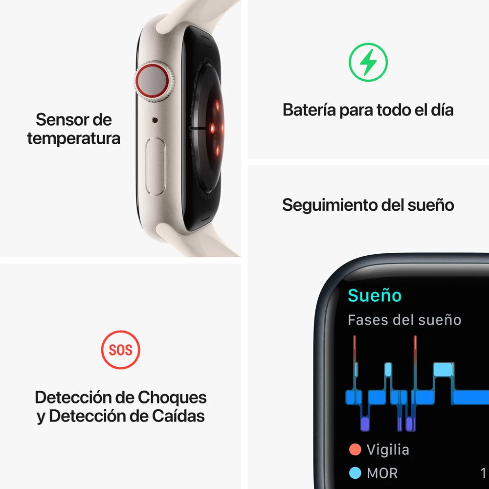 Apple Watch Series 8 (GPS + Cellular) - Caja de acero inoxidable en grafito de 45 mm - Correa deportiva en color medianoche - Talla única - Imagen 8