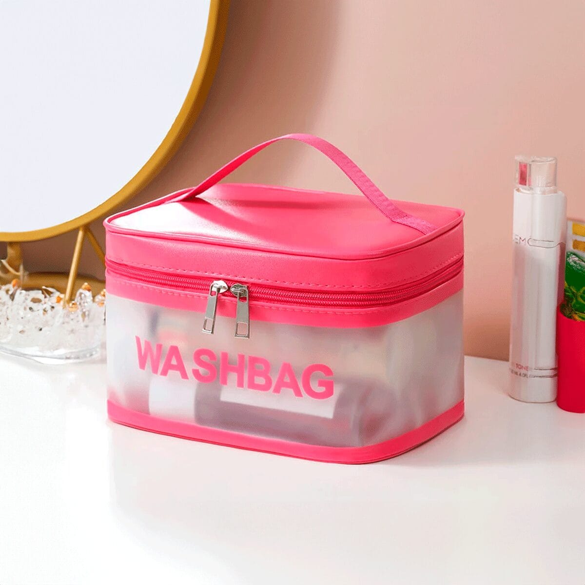 Washbag Neceser Cuadrado Con Tapa y Manija Transparente – Organizador de Valija Versátil - Imagen 3