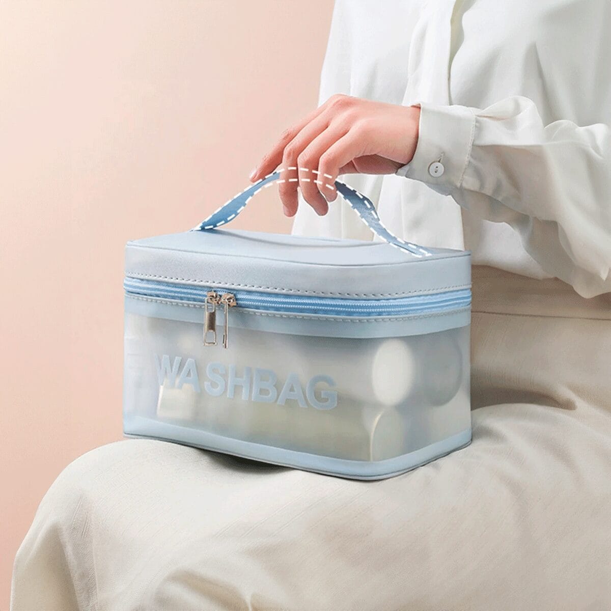 Washbag Neceser Cuadrado Con Tapa y Manija Transparente – Organizador de Valija Versátil - Imagen 6